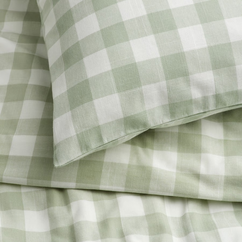 Green Gingham Cotton Duvet Cover & Pillowcase Set - Picture 3 of 7
